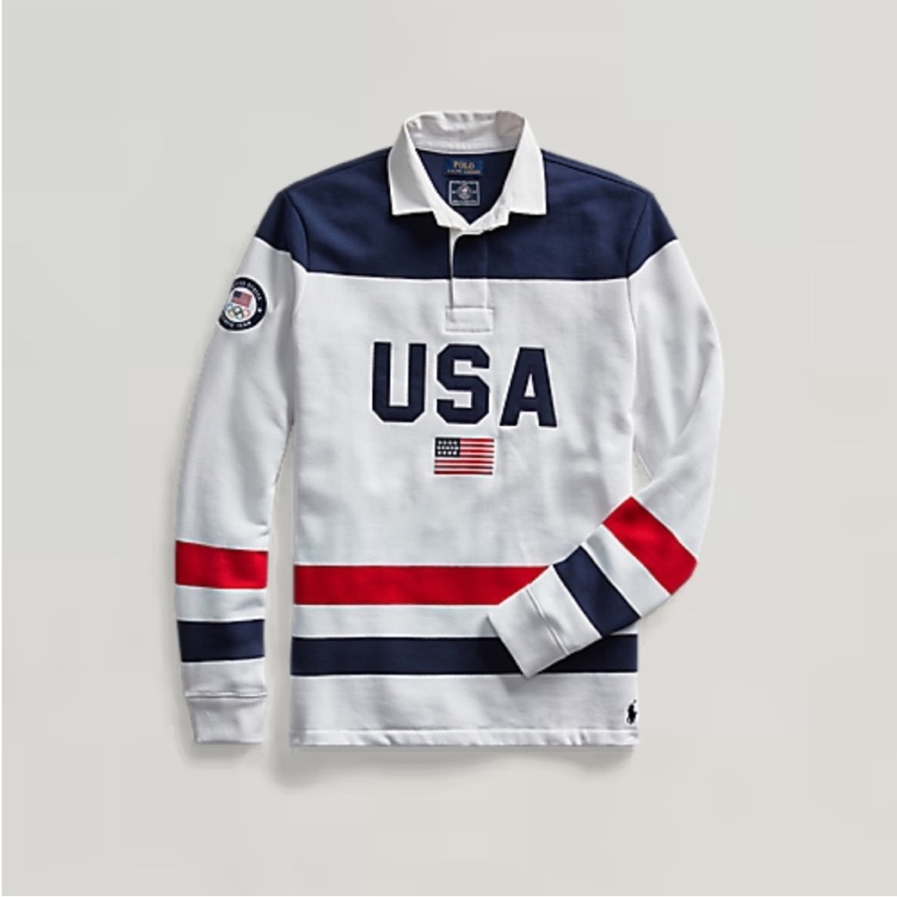 Ralph Lauren Men's USA Rugby Long Sleeve Shirt - White, Navy, Red